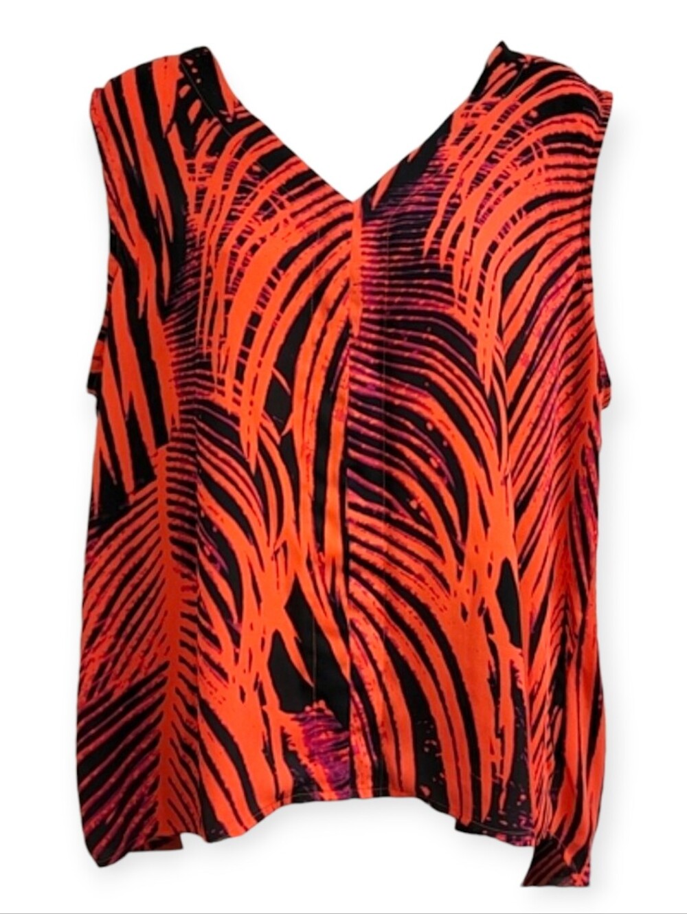 a.n.a. A New Approach Tropical Palm Print Sleeveless V-Neck Top XL